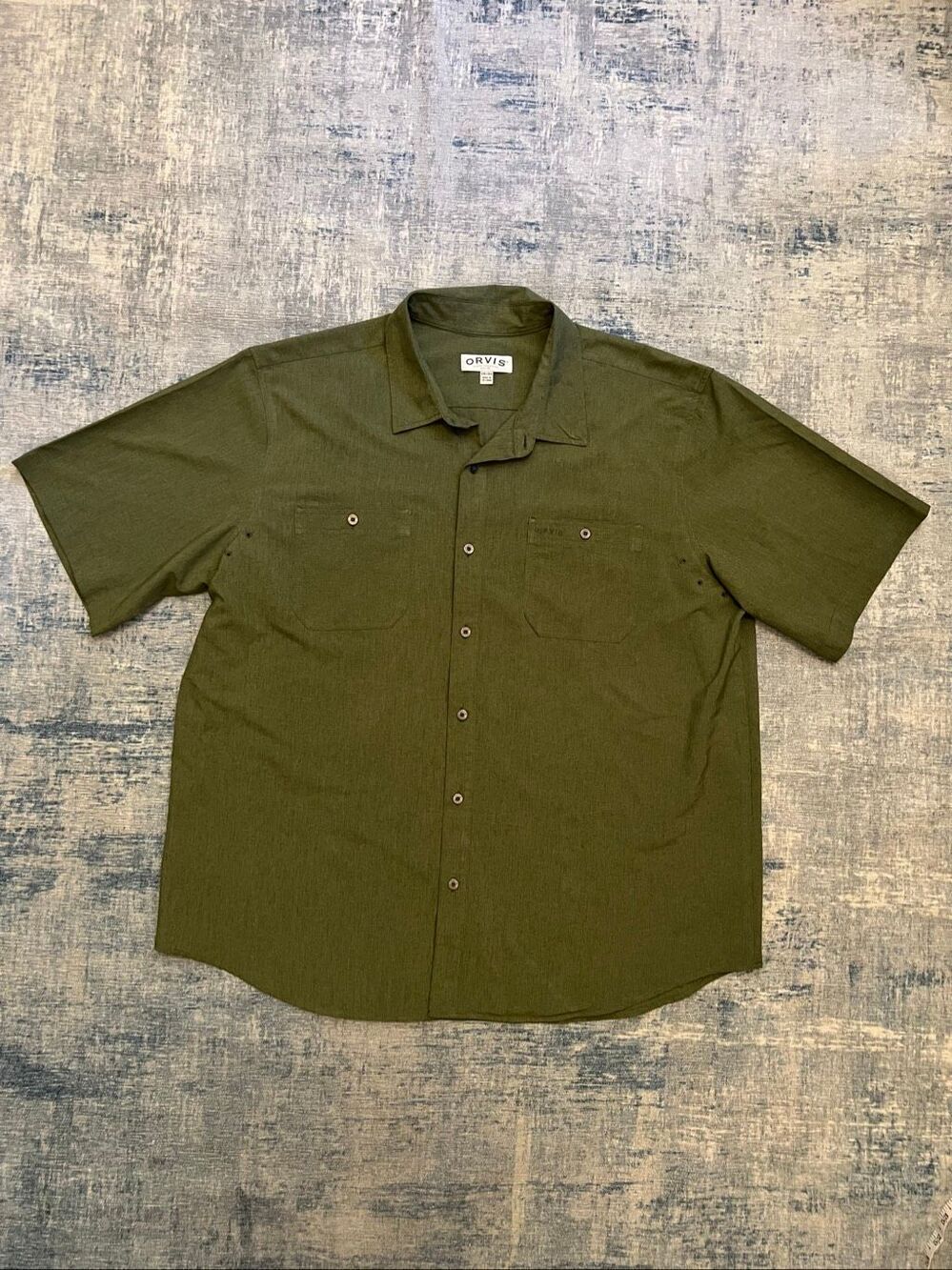 Orvis Heathered Green Short Sleeve Button Down Polo Shirt XXL